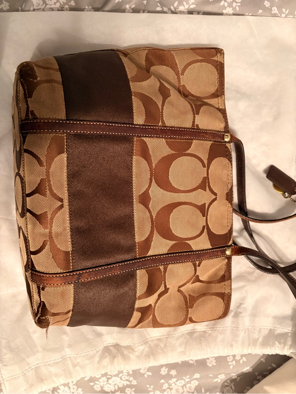 Coach Brown Signature Canvas Tote with Chestnut Leather Trim